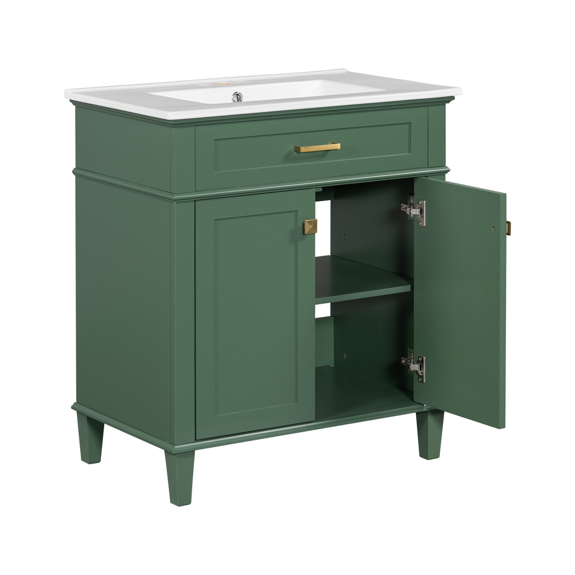 Bathroom Vanity With Ceramic Basin, Soft Close Door And Adjustable Shelves - Green - Image 13