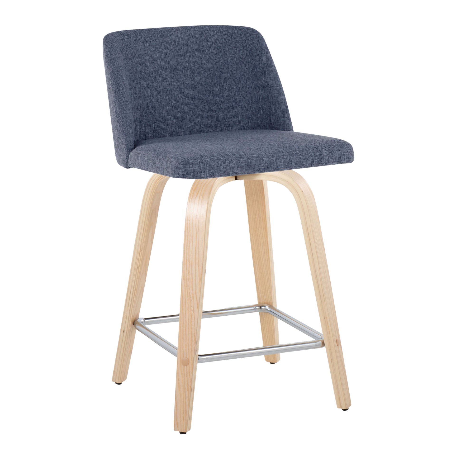 Toriano - Contemporary Fixed Height Counter Stool With Swivel With Square Footrest (Set of 2) - Natural / Blue - Image 2