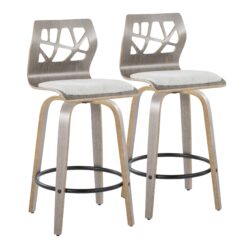 Folia - Contemporary Fixed Height Counter Stool With Swivel With Round Footrest (Set of 2) - Light Gray