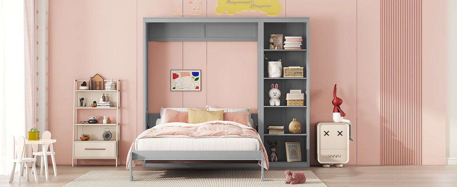 Full Size Murphy Wall Bed With Shelves - Gray - Image 20
