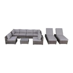 8 Person Rattan Wicker Patio Seating Group With Plush Cushions - Grey Mix