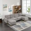Convertible Sectional Sofa Couch With Movable Ottoman - Light Gray - Image 8
