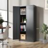 Heavy Metal Garage Storage Cabinet, Tool Steel Locking Cabinet With Doors And 3 Adjustable Shelves - Brushed Nickel - Image 4