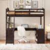 Full Loft Bed With U Shaped Desk, Storage Compartments And Tri Fold Mirror - Espresso - Image 16