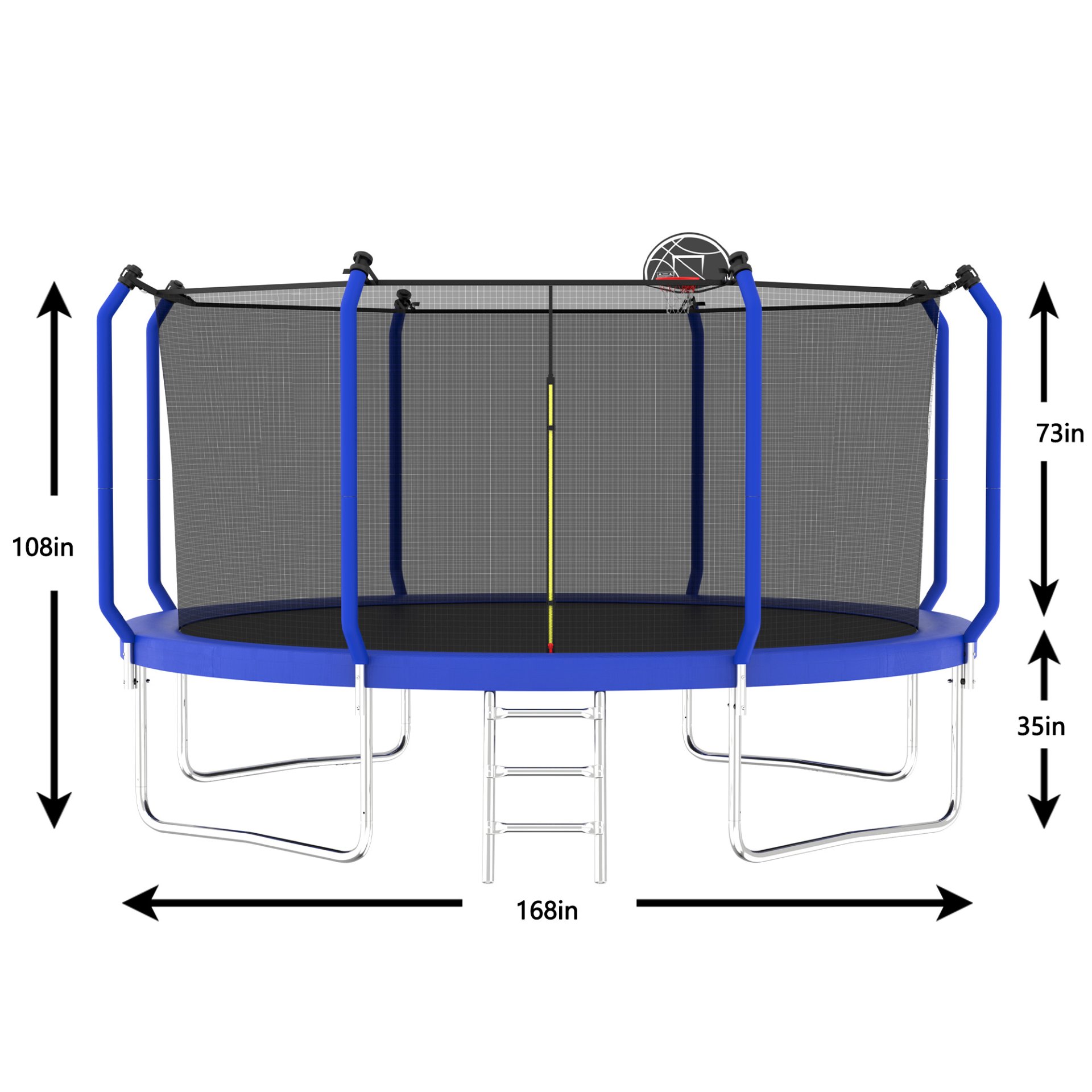 168.11" Trampoline With Basketball Hoop, Astm Approved Reinforced Type Outdoor Trampoline With Enclosure Net - Blue - Image 3