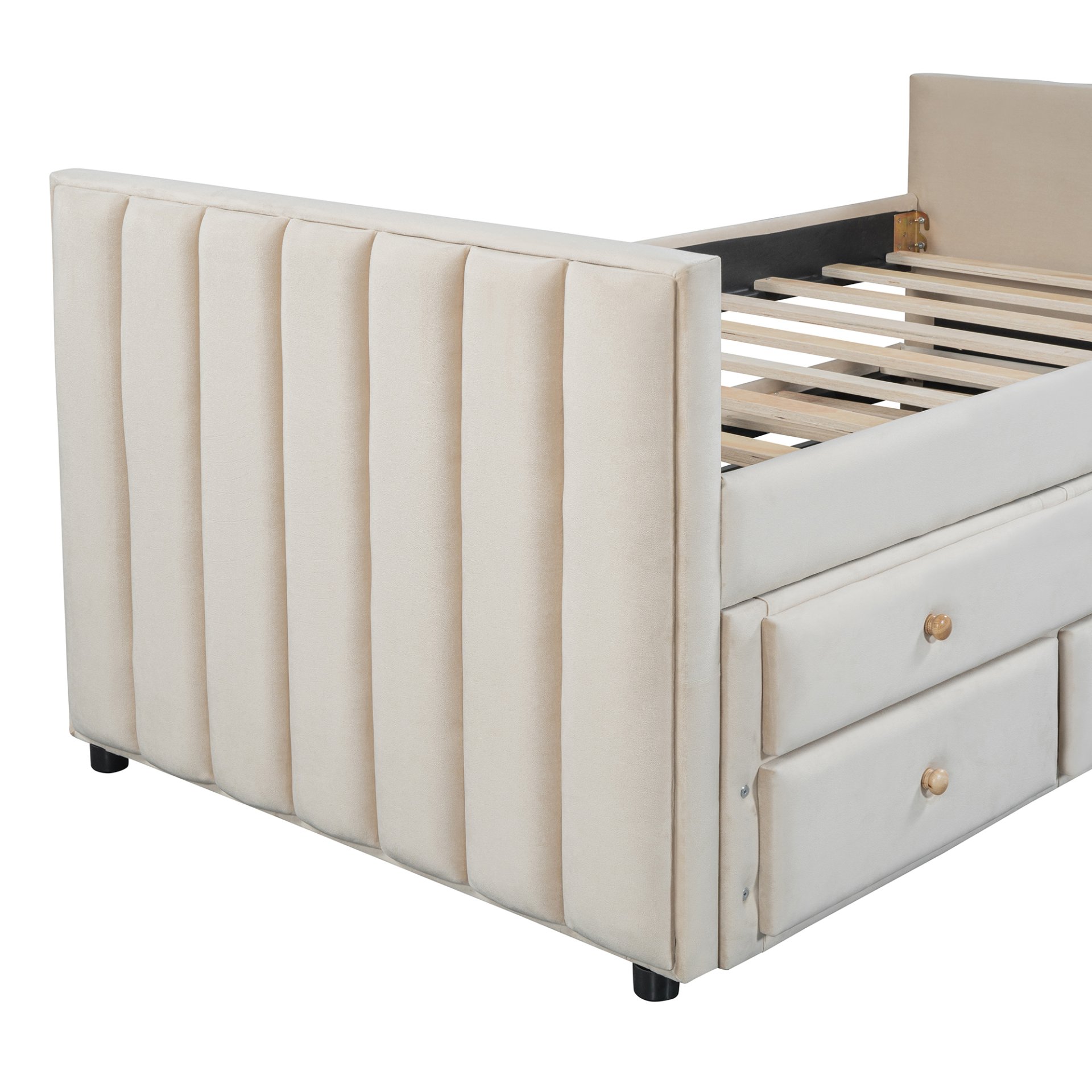 Twin Size Upholstered Daybed With Twin Size Trundle And Drawers - Beige - Image 17
