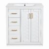 Bathroom Vanity With Ceramic Sink Combo, Frame Bathroom Storage Cabinet, Freestanding Vanity Set With 3 Drawers & Soft Closing Doors - White - Image 9