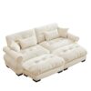 Over Size Modern Velvet 2 Seater Sofa With Ottoman And Round Bolster Armrests - Cream - Image 12