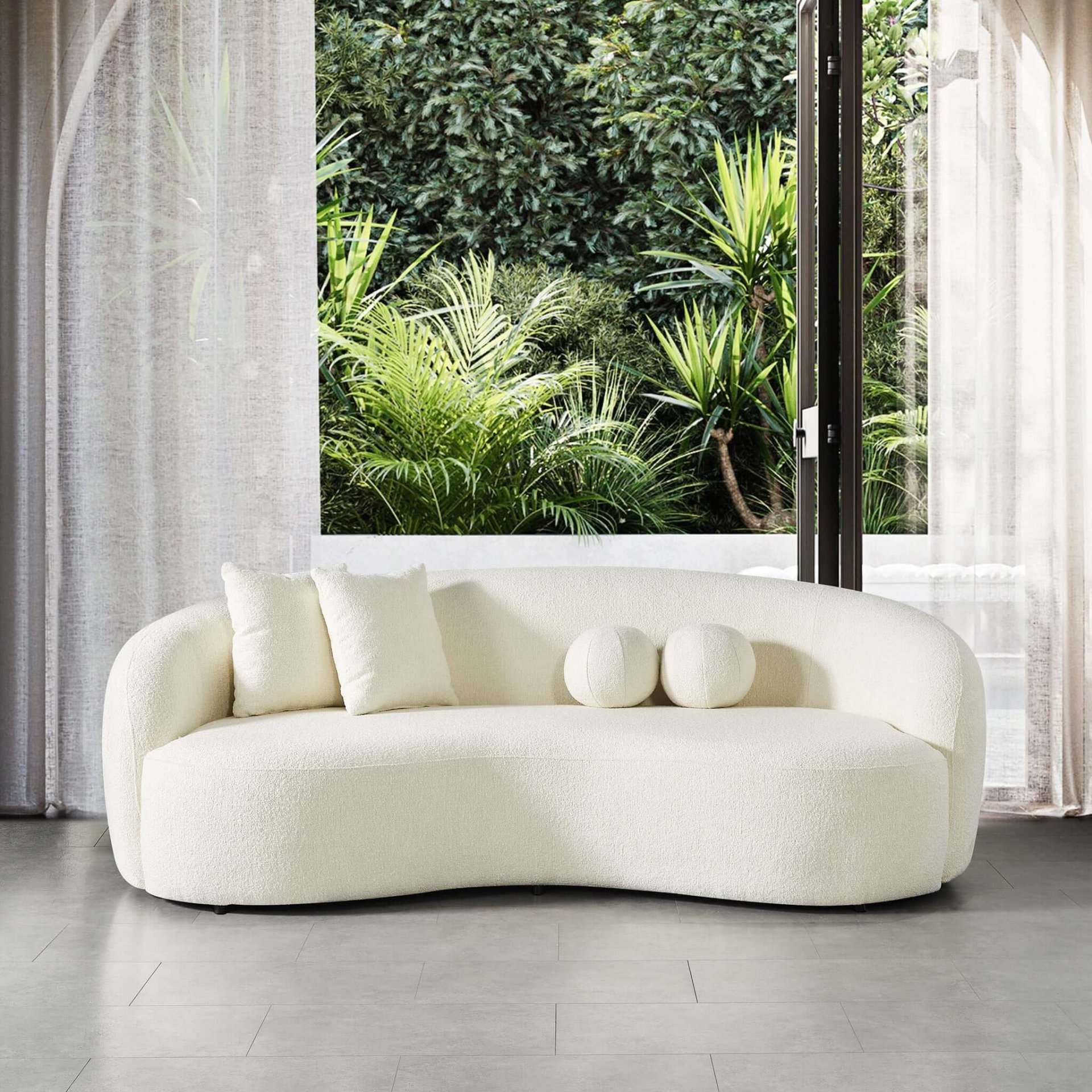 Drake - Japandi Style Curvy Sofa - Ivory White / White - Image 3