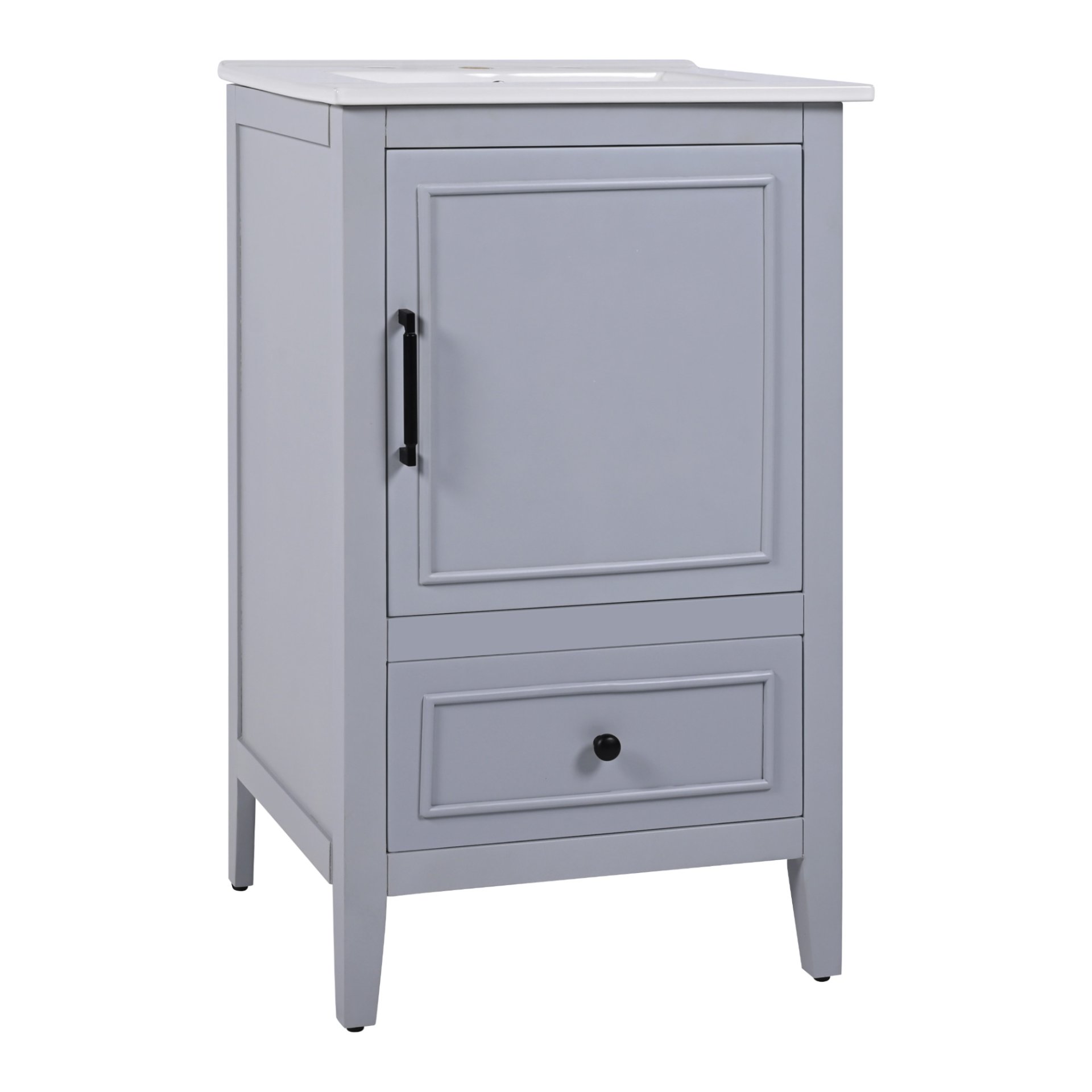 20" Bathroom Vanity With Sink, Bathroom Cabinet With A Door, Door Shelf Storage And Adiustable Foot Pads, A Drawer - Gray - Image 11