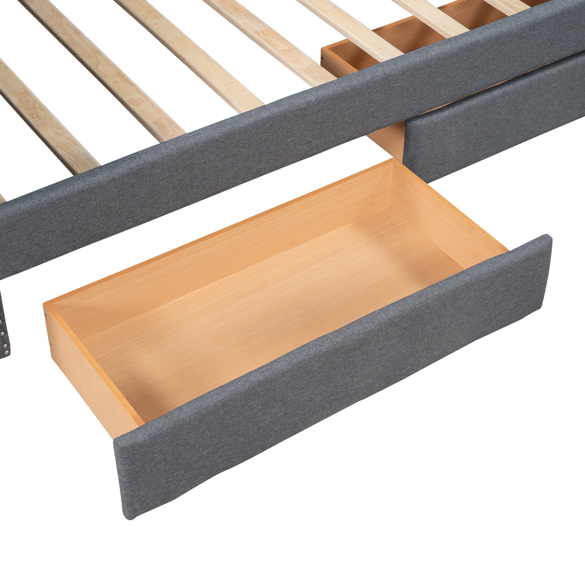 Twin Size Upholstered Daybed With Two Drawers, Slat Support - Gray - Image 13