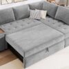 L Shaped Couch With Pull Out Bed And Storage Sectional Sleeper Sofa With Hidden Storage, Wide Armrest With Storage, For Living Room, Apartment, Bedroom, Office - Light Gray - Image 3