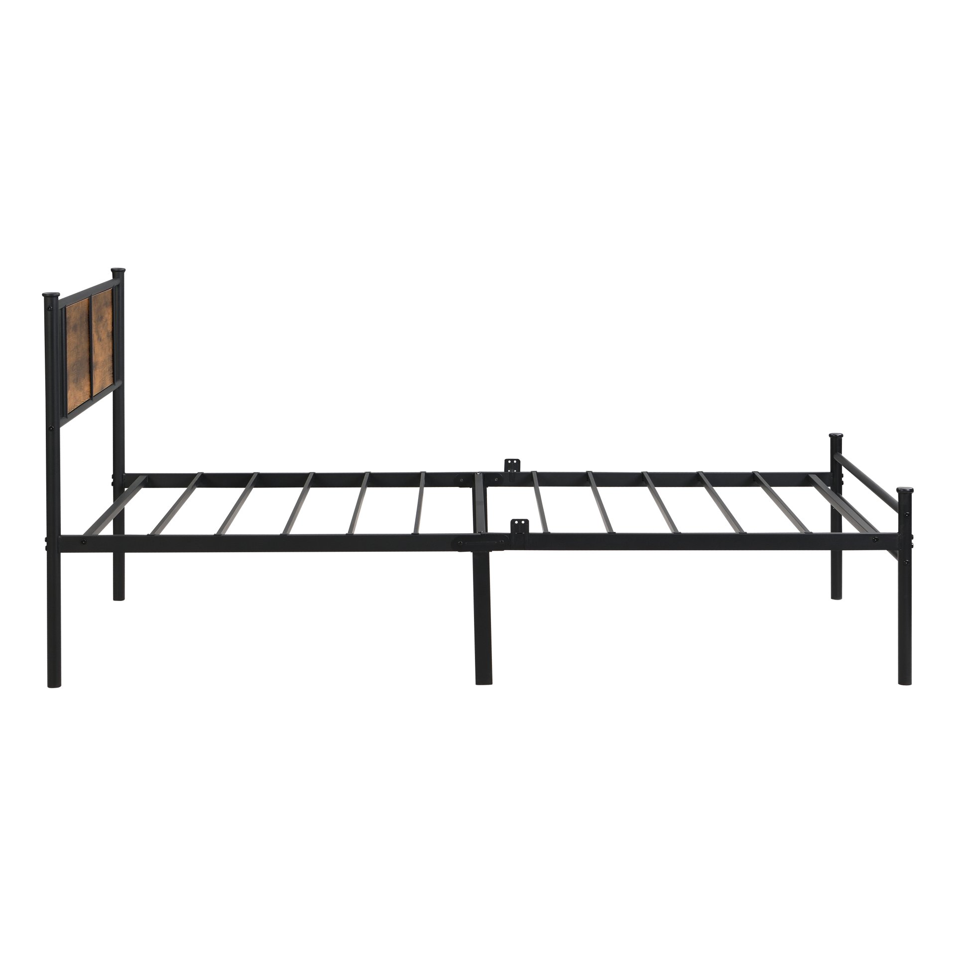 Modern Twin Size Metal Bedframe With Wood Panel Headboard - Black / Brown - Image 7