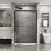 Matte Black Double Sliding Glass Shower Door With Aluminum Frame And SGCC Clear Tempered Glass - Black - Image 2