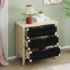 3 Drawer Buffet Sideboard With Adjustable Shelves, Storage Cabinet With Natural Seaweed Decor Doors For Living Room Kitchen Entryway - Natural - Image 7