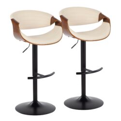 Symphony - Mid-Century Modern Adjustable Barstool With Swivel With Rounded T Footrest (Set of 2) - Black / Walnut / Cream