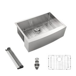 33" Farmhouse Sink Stainless Steel 16 Gauge Apron Front Kitchen Sink - Brushed Nickel