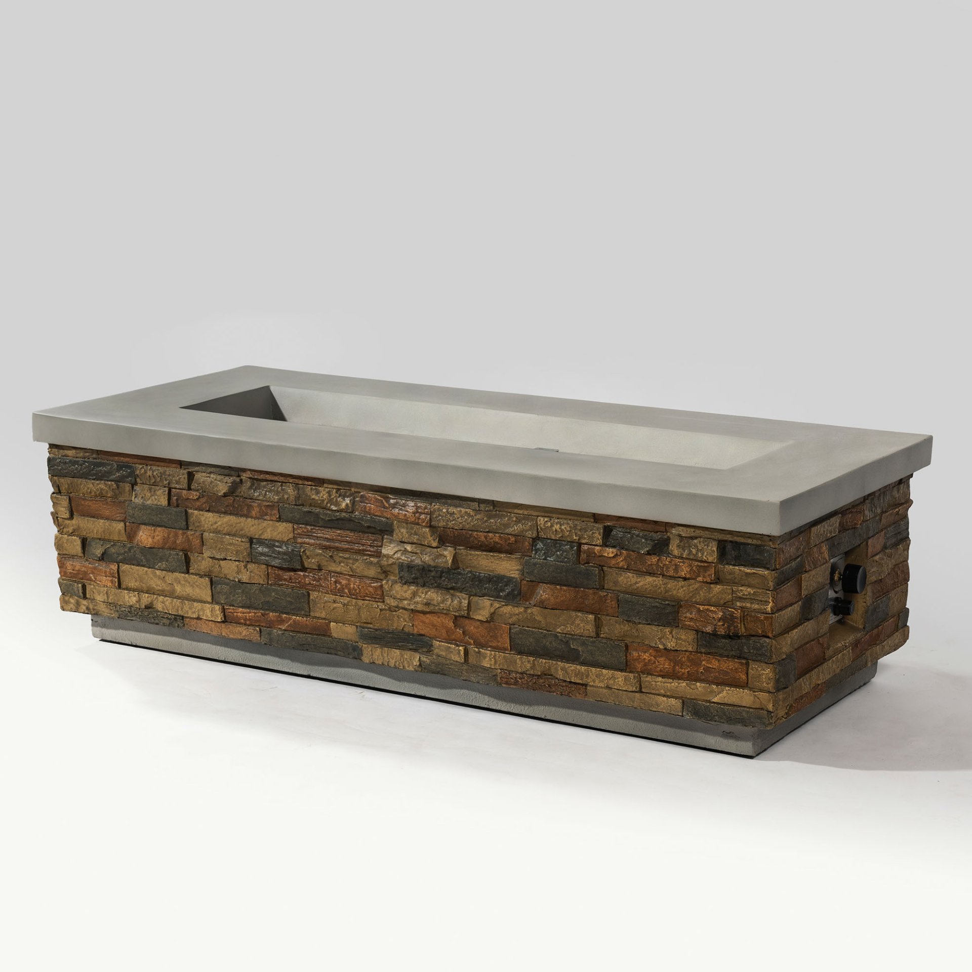 60" Propane Gas Fire Pit Table, 60000 Btu Rectangular Concrete Fire Pit For Outside Patio Deck Garden Backyard - Sandstone - Image 4