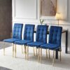 5 Piece Dining Set Including Velvet High Back Golden Color Legs Nordic Dining Chair & Creative Design Dining Table - Blue - Image 5
