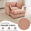 Modern Cozy Upholstered Armchair Sofa With Movable Ottoman, Wide Seat And Curved Armrests - Pink - Image 7