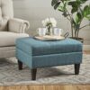Tufted Waffle Stitch Upholstered Storage Ottoman With Wood Legs - Teal - Image 2