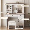 Rustic Farmhouse Makeup Vanity Desk With Sliding Mirror, LED Lights, And Charging Socket - White - Image 9