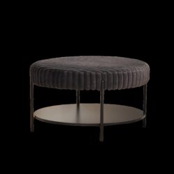 Upholstered Round Ottoman Coffee Table Foot Rest With Metal Legs And Wooden Open Storage Shelf - Charcoal