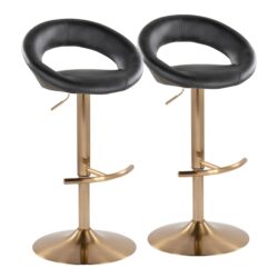 Posh - Contemporary / Glam Adjustable Barstool With Swivel With Rounded T Footrest (Set of 2) - Gold / Black