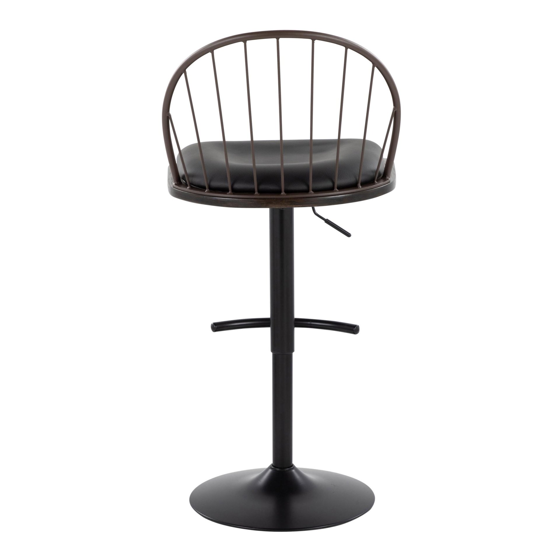 Riley - Farmhouse Adjustable Height Barstool With Swivel With Rounded T Footrest (Set of 2) - Black / Bronze / Dark Walnut / Brown - Image 5