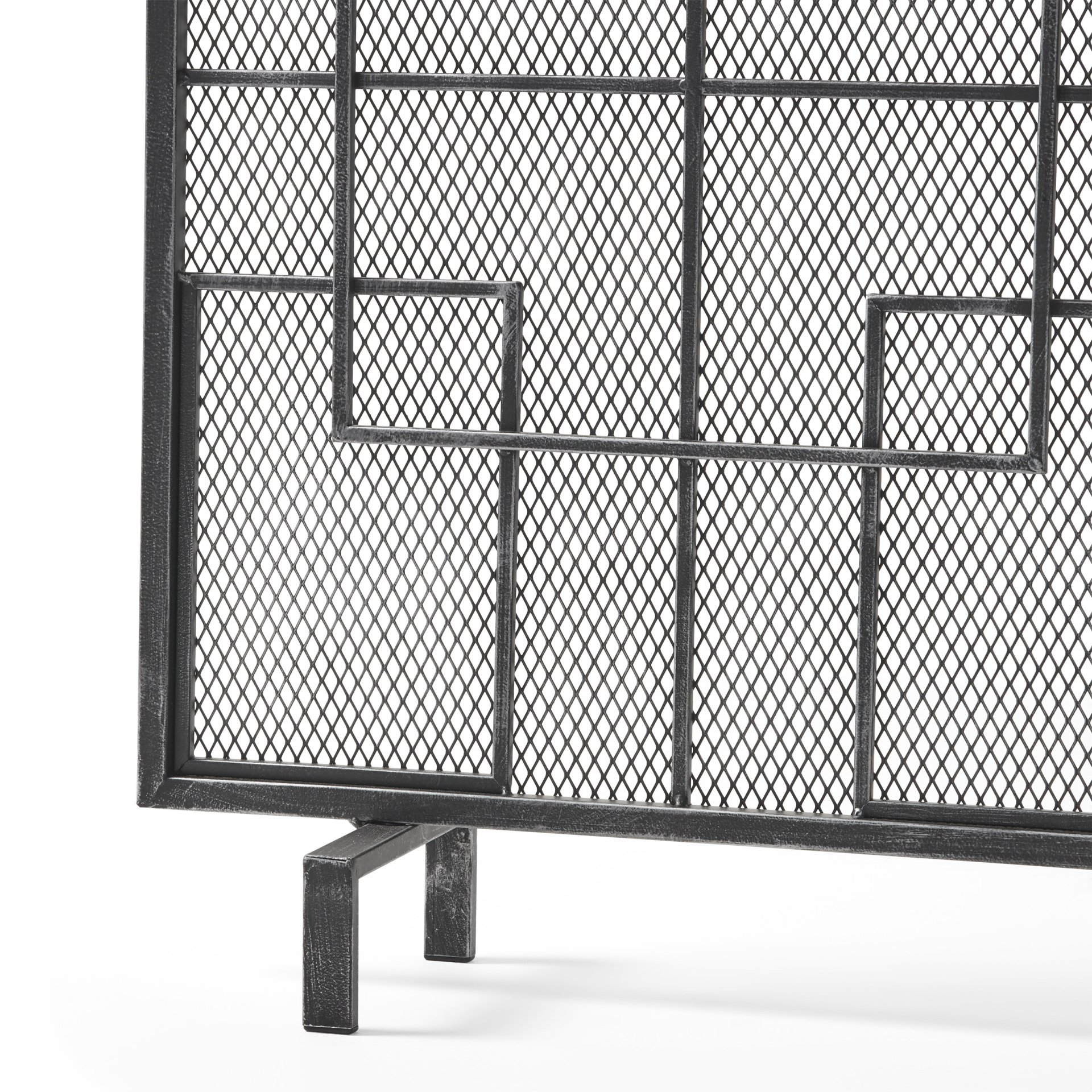 Dorothy - Modern Single Panel Iron Fire Screen With Geometric Pattern - Black / Sliver - Image 7