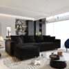 4 Seat Sofa, Deep Seat Couches With Soft Pillows And Movable Ottoman, Convertible Sofa Lounge Chair, For Living Room - Black - Image 2