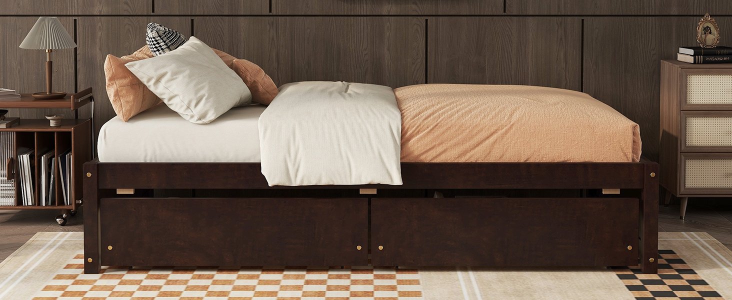 Twin Bed With 2 Drawers, Solid Wood, No Box Spring Needed - Espresso - Image 9