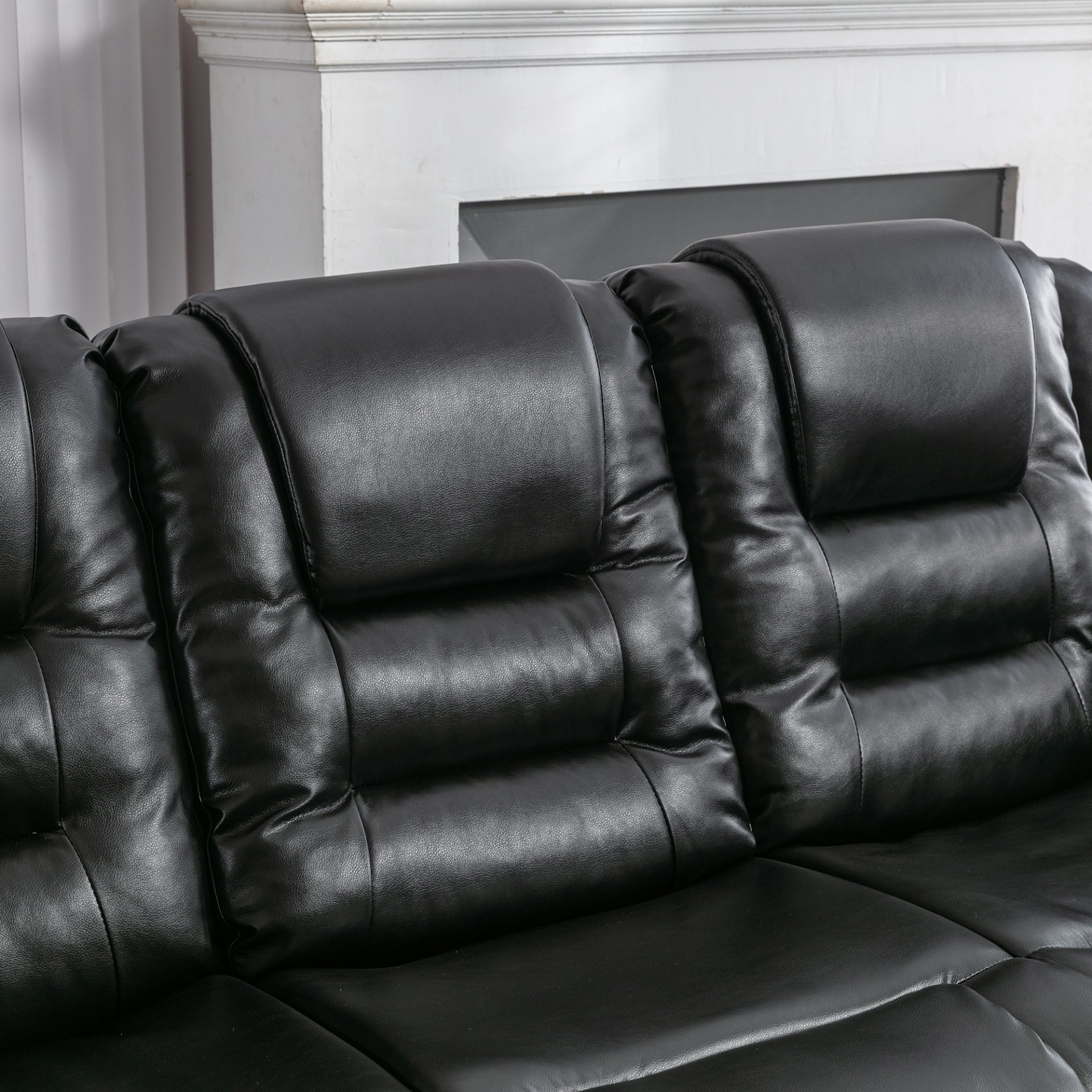3 Seater Home Theater Recliner Manual Recliner Chair With Two Built-In Cup Holders For Living Room - Black - Image 23