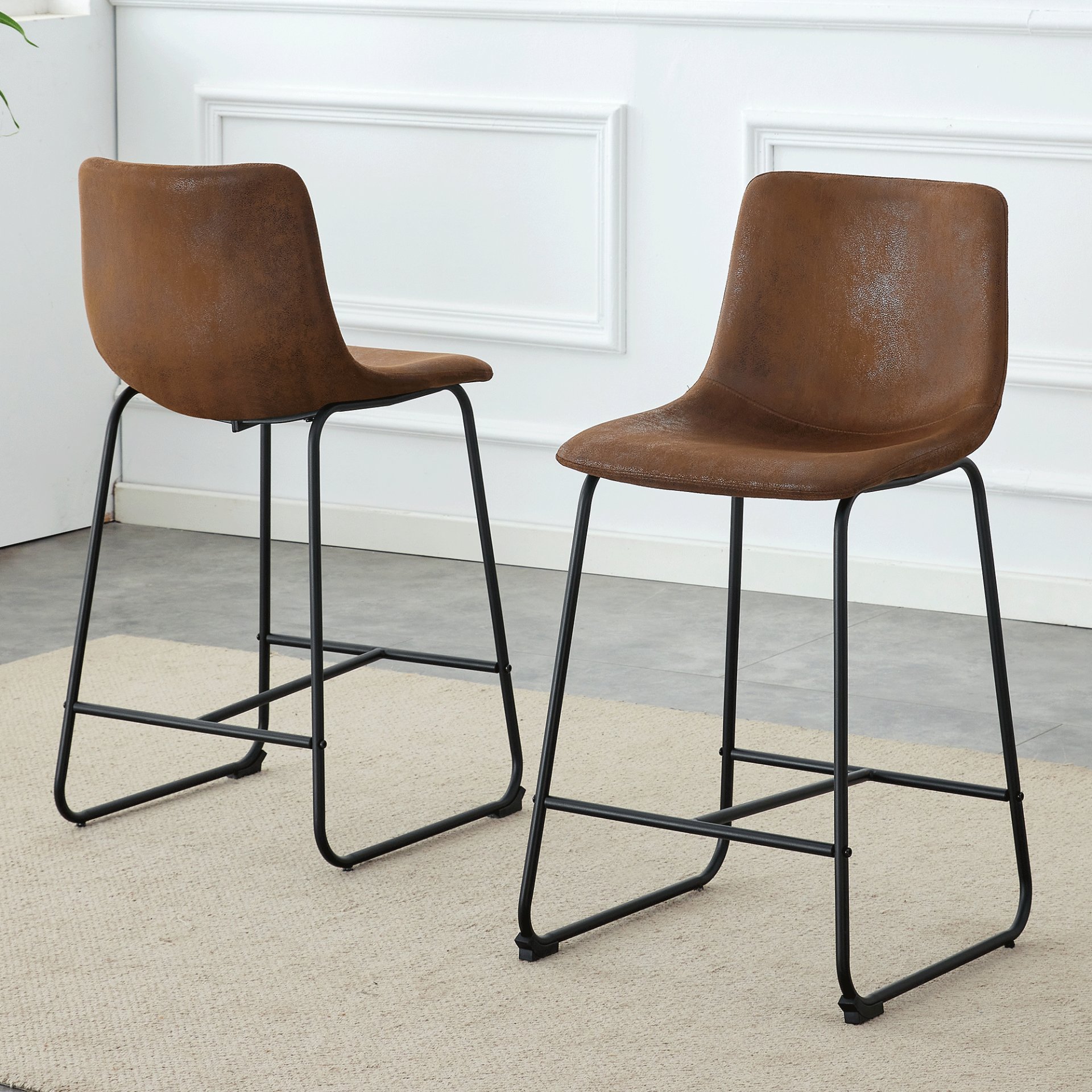 (Set of 2) Retro Bar Chairs, Comfortable Stools Suitable For Industrial And Vintage Style Settings - Brown - Image 4