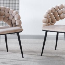 Modern Chair With Golden Color Iron Tube Legs, Soft Cushions And Comfortable Backrest, Suitable For Dining Room, Living Room, Cafe, Hairball Back (Set of 2) - Beige / Black