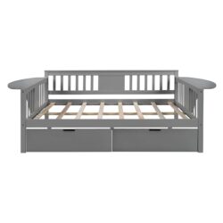 Full Size Daybed With 2 Drawers, Slat Support - Gray