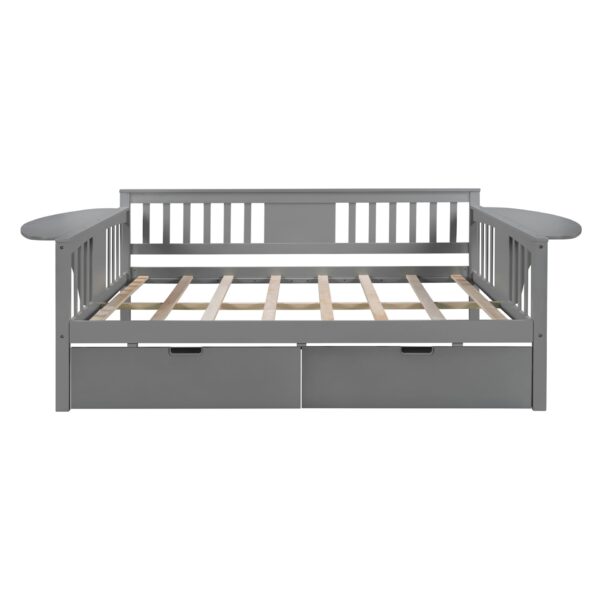Full Size Daybed With 2 Drawers, Slat Support - Gray