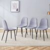 Luxury Simple Chair Linen Cotton High Resilience Dining Chair With Black Metal Legs (Set of 4) - Light Gray - Image 5