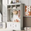 Hall Tree With 3 Hooks, Coat Hanger, Entryway Bench, Storage Bench, 3 In 1 Design, For Entrance, Hallway White - White - Image 3