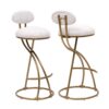 Modern S Shaped Bar Stools (Set of 2) With Backrest Floral Print Upholstered Dining Chairs Counter Height For Kitchen Island - Gold & White Print - Image 17