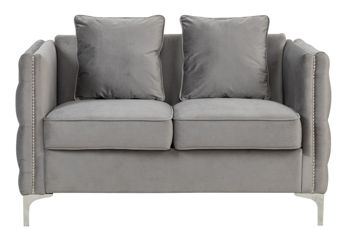 Bayberry - Velvet Loveseat With 2 Pillows - Gray - Image 2