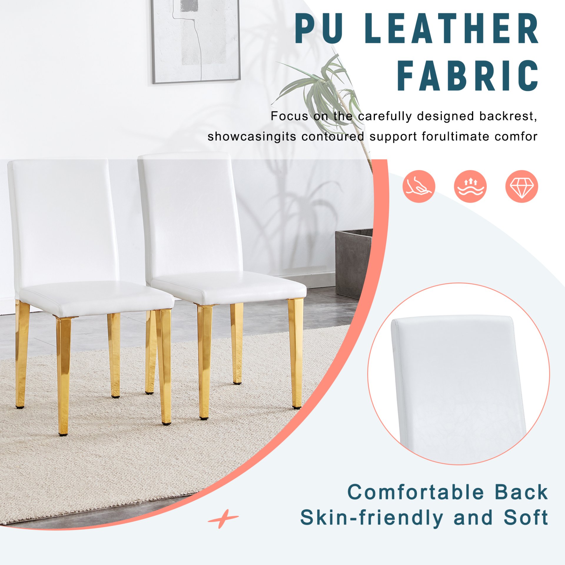 (Set of 4) Backrest Chairs With Gold Metal Legs A Perfect Match, Suitable For Minimalist And Contemporary Home Decor Styles - White / Gold - Image 9