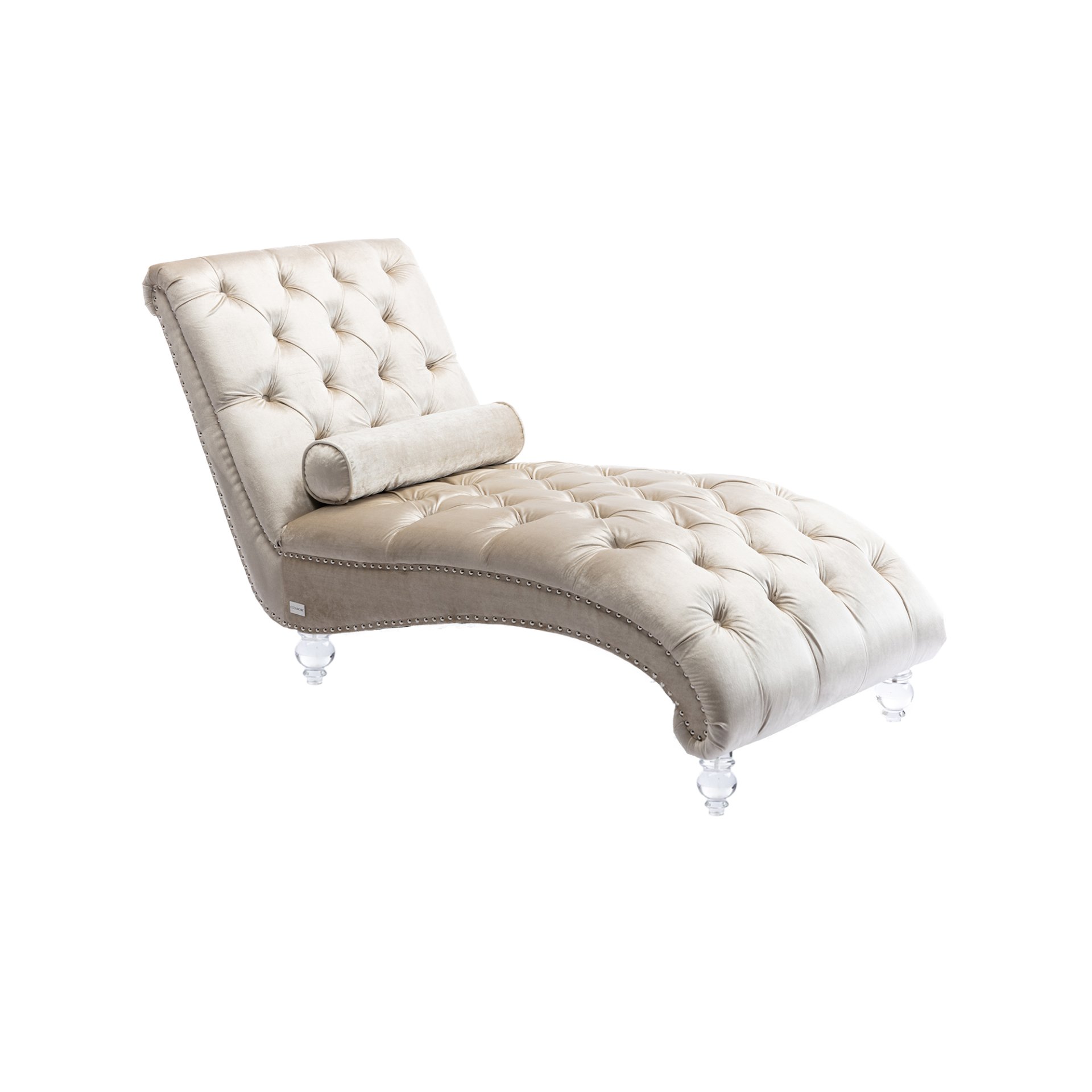 Velvet Chaise Lounge Indoor, Button Tufted Upholstered Chair With Pillow - Beige - Image 11