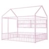 Full Size Bed House Frame With Fence And Shelves - Pink - Image 4