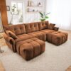 Elegant Textured 3 Seater Sofa Set With Ottoman And Throw Pillows Frame - Burnt Orange - Image 13