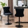 Swivel Velvet Barstools Adjusatble Seat Height, Modern Upholstered Bar Stools With Backs Comfortable Tufted For Home Pub And Kitchen Island (Set of 2) - Black - Image 15