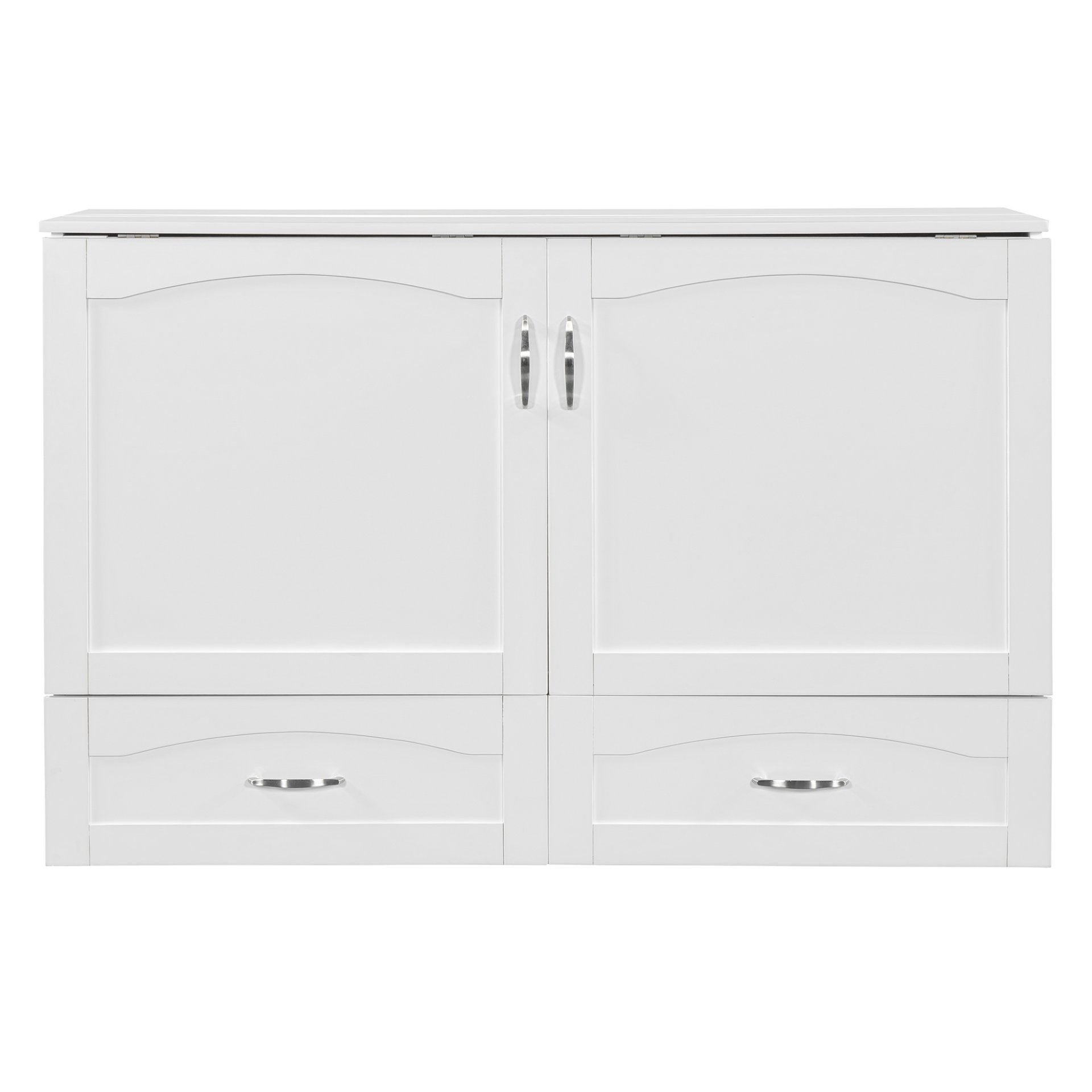 Queen Size Murphy Wall Bed With Drawer And A Set Of Sockets & USB Ports, Pulley Structure Design - White - Image 16