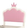Twin Size Upholstered Princess Bed & Crown Headboard, Twin Size Platform Bed With Headboard And Footboard - White / Pink - Image 6