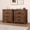 Rustic Farmhouse Nightstand (Set of 2) With 3 Drawers - Natural - Image 4