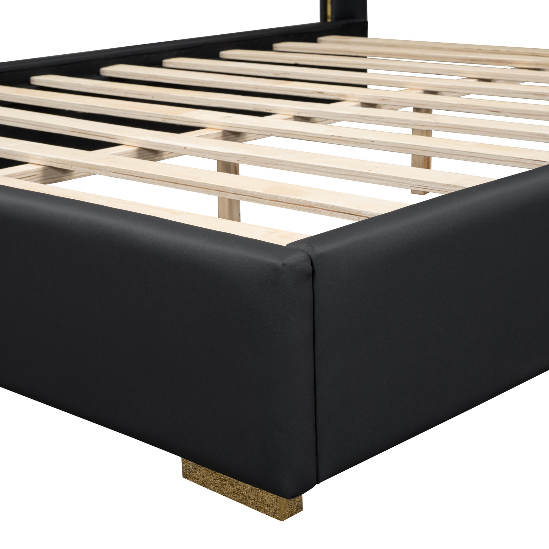 Full Size Upholstered Platform Bed With Strips - Black - Image 10
